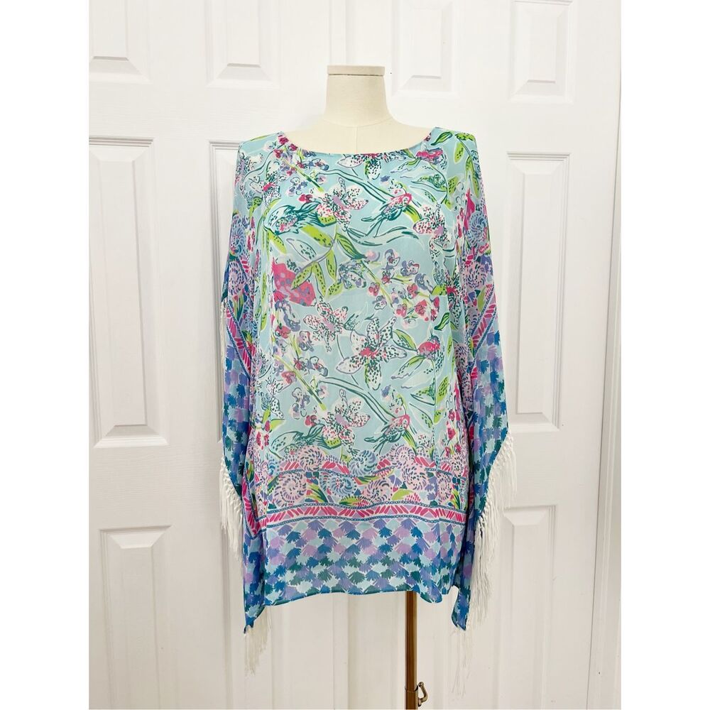Lilly Pulitzer Womens Bali Blue Sway This Way Ginette Fringe Cover-Up Size XL‎